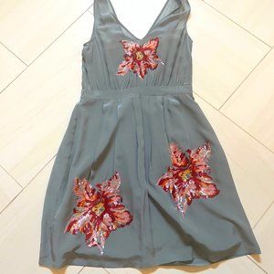 Anthropologie gray above knee-length dress with sequin flowers